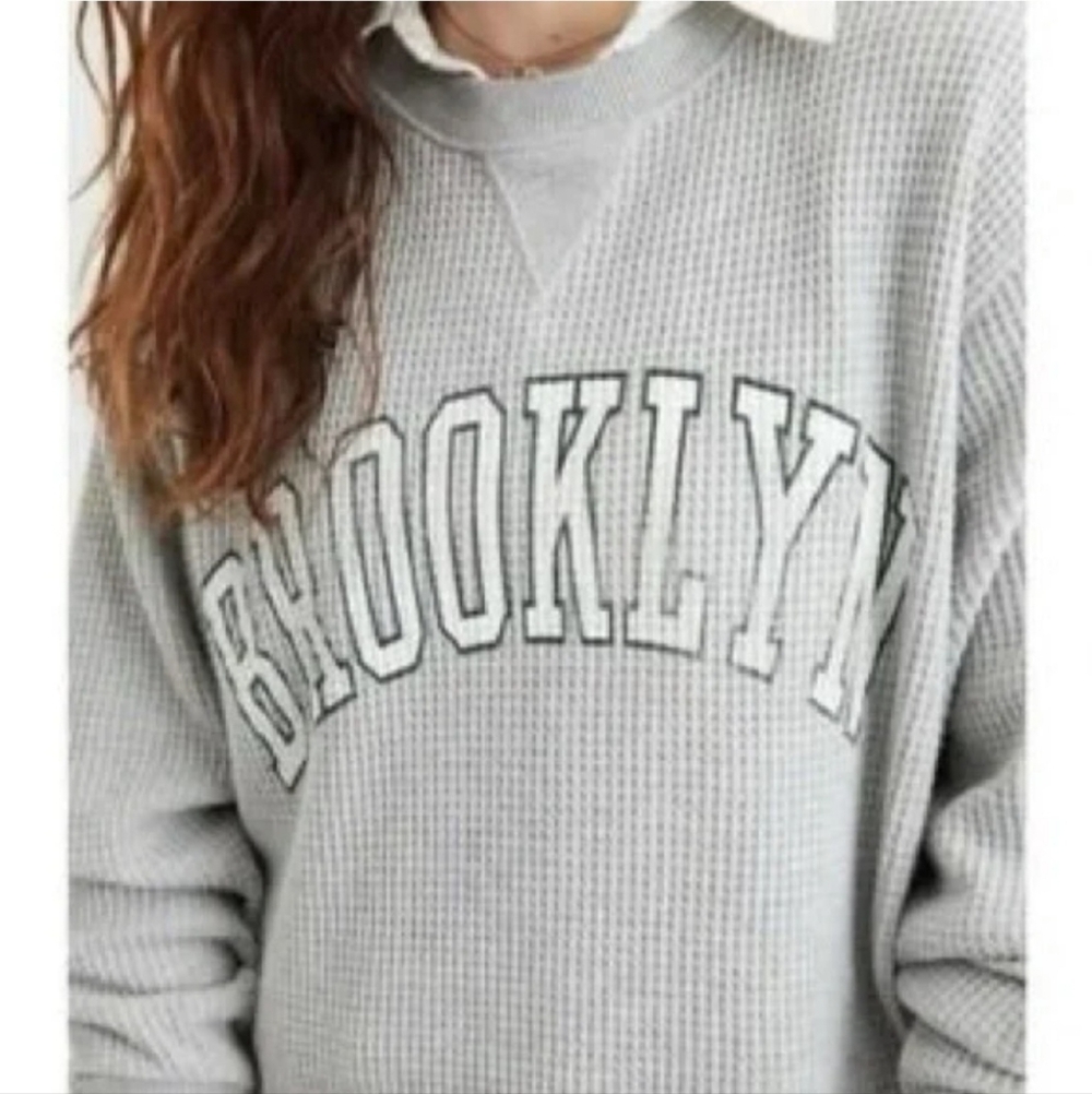 aerie Grey 'BROOKLYN' Waffle-Knit Pullover Sweatshirt